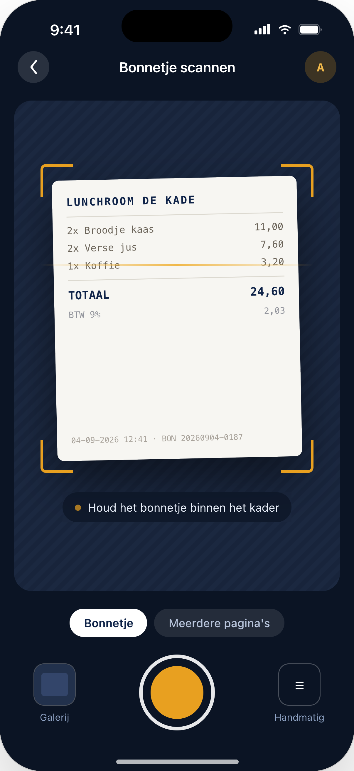 Bonnetje scannen in de declaratie app