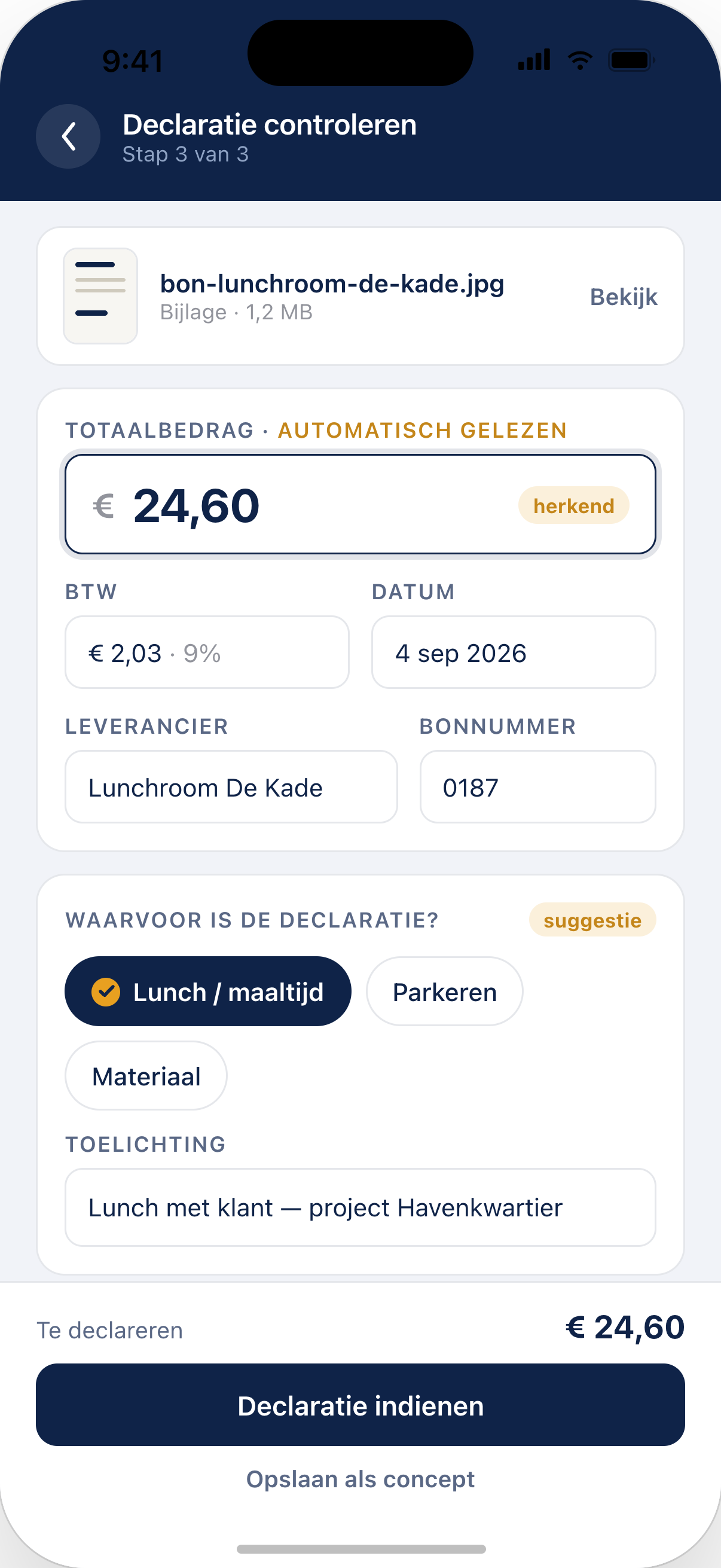 Declaratie controleren in de declaratie app