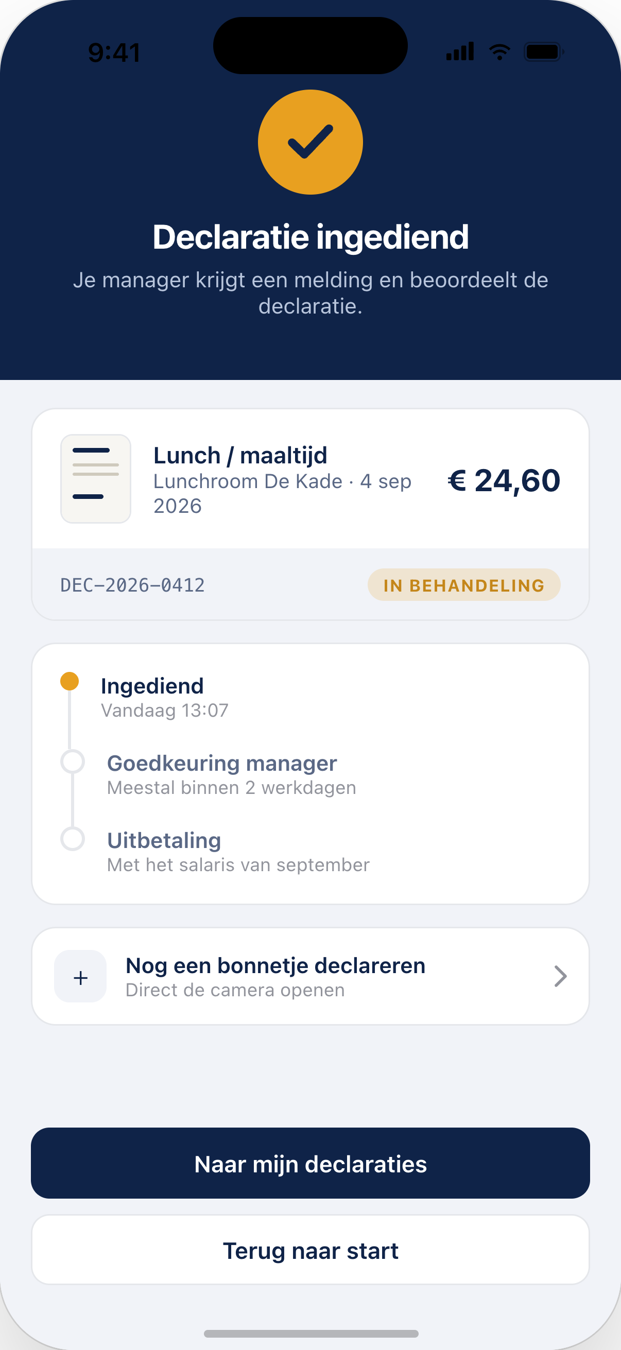 Declaratie ingediend in de declaratie app