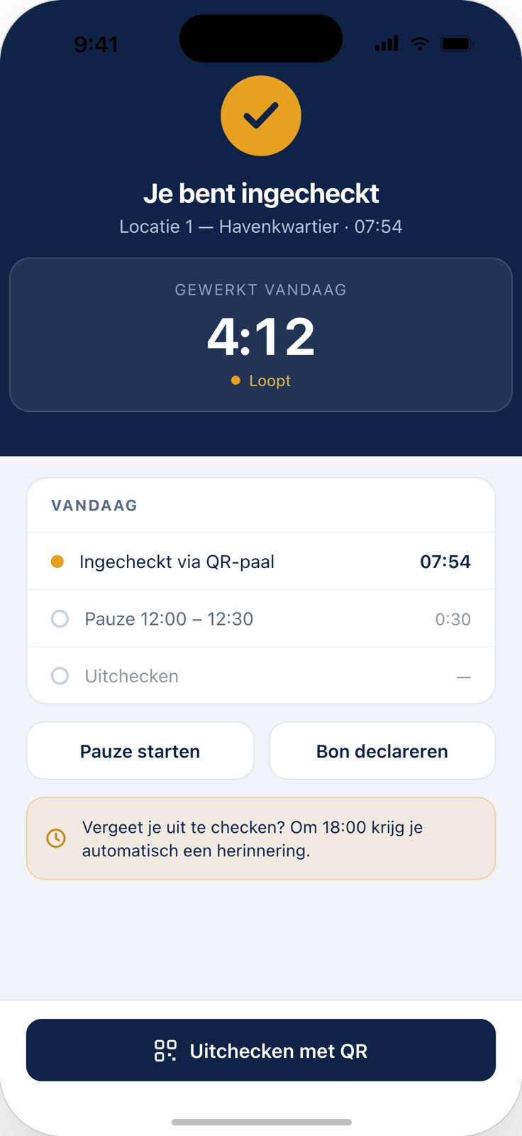 Ingecheckt, de werkdag loopt