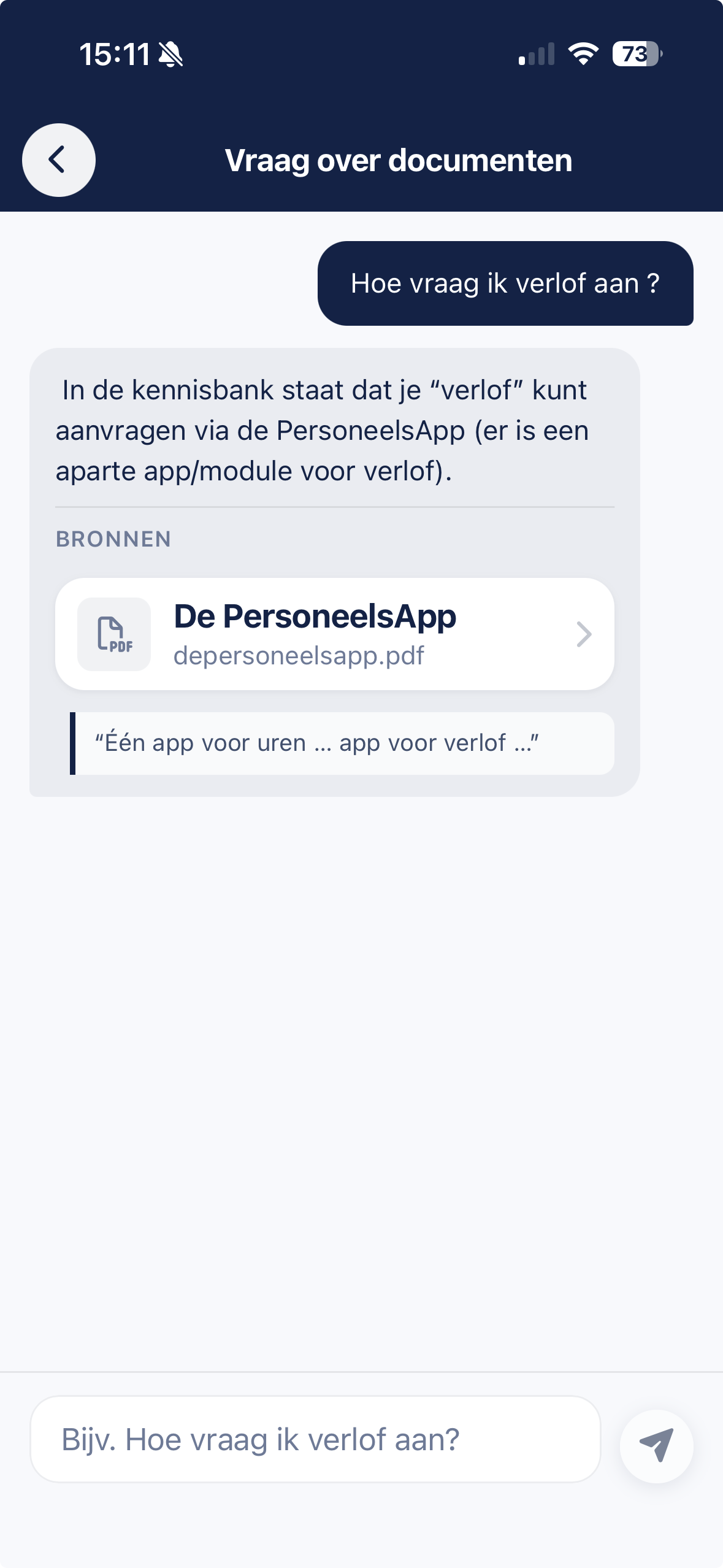 Kennisbank met AI-chat in DePersoneelsapp