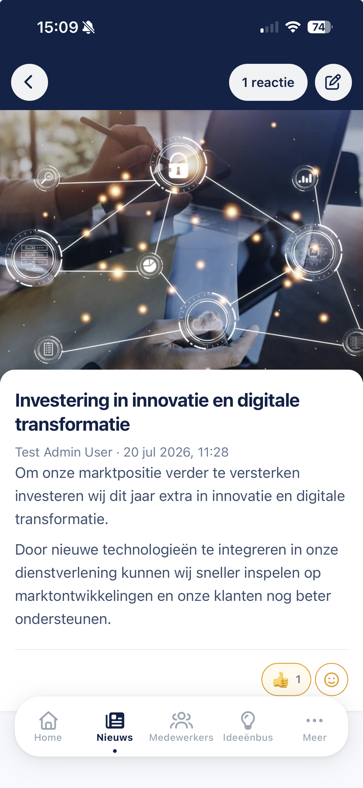 Detail van een nieuwsbericht in DePersoneelsApp