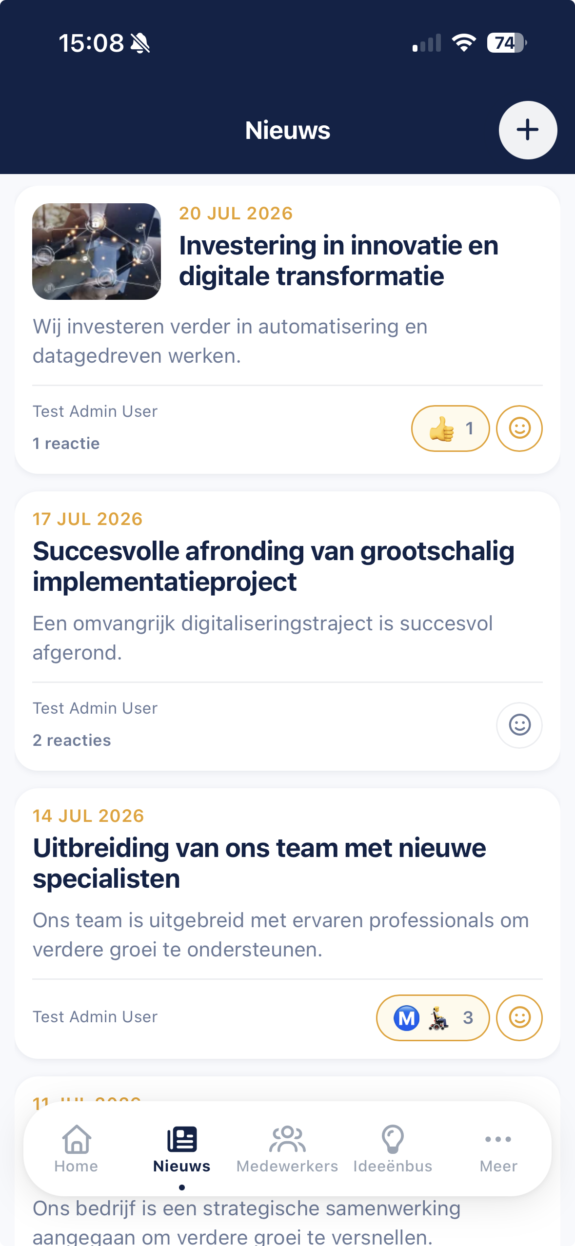 Nieuwsfeed in DePersoneelsapp