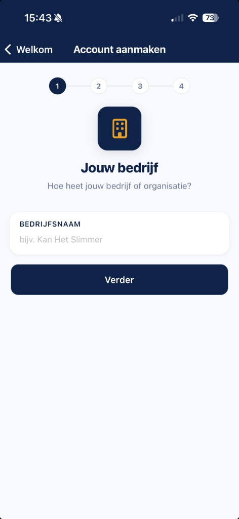 Account aanmaken in DePersoneelsapp: bedrijfsnaam invullen