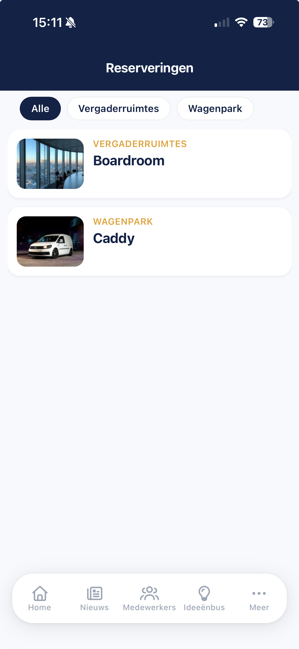 Nieuwe reservering maken in DePersoneelsApp
